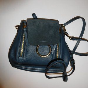 Chloe′ Color block Blue Leather Mini Faye Backpack